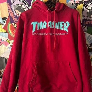 Thrasher Skateboard Magazine Red Sweatshirt Pullover Hoodie Size XL